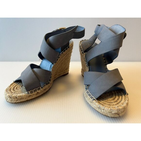 Joie Blue Leather Strappy Espadrille Wedge Heels, Size 6.5 US, 36.5 EU - Picture 2 of 11